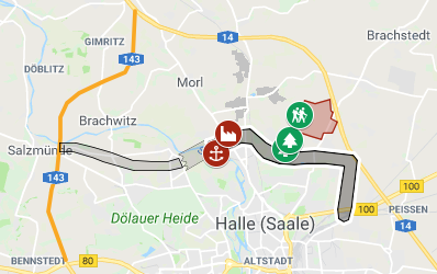 Trasse der Nordtangente Trasse der Nordtangente von B100 über Trothaer Straße bis Lettin und Salzmünde